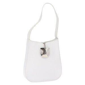 Authentic Salvatore Ferragamo Gancini Shoulder Bag Leather White Silver